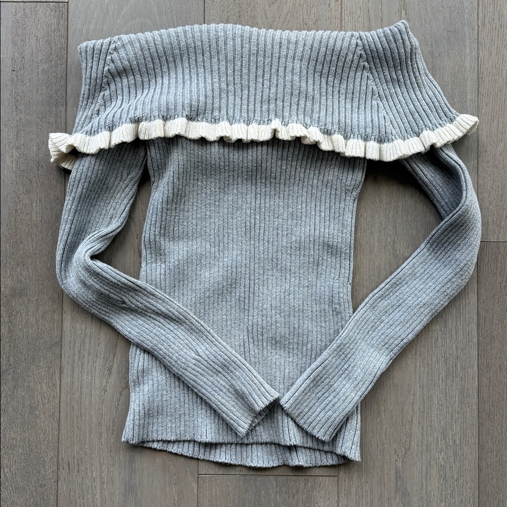 Intermix Gray Raylynn Ruffle Off Shoulder Sweater - Picture 5 of 5
